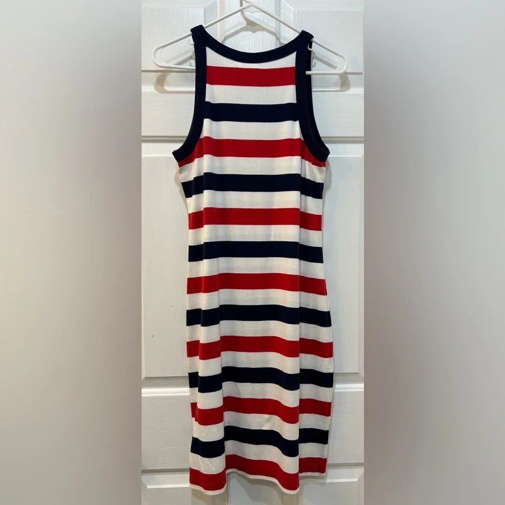 Women's Cotton Blend Dress Patriotic Red White Navy Sleeveless Popover Sz M - Picture 2 of 7